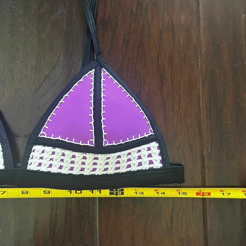 Y2K Purple Black White crochet bikini top Buckle back adjustable straps Festival - Picture 5 of 7